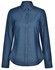 A long-sleeved, button-up shirt in dark blue with a pin dot pattern and a collar. It features a logo on the label.