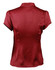 A women's tie neck blouse in a rich maroon colour with short sleeves and a smooth satin finish.