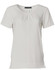 A light cream ladies' round neck short sleeve knit top with pleats, featuring a logo on the neckline.