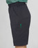 Utility cargo shorts in black, featuring side pockets and an elastic waistband with a contrasting zipper detail.