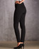 Black treggings with a high waist and slim-fit design, featuring a smooth, stretchy fabric. Suitable for various occasions.