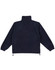 A navy blue polar fleece pullover for kids with a high neck and adjustable hem, featuring a logo.