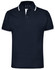 A black unisex polo shirt featuring contrast trim on the collar and sleeves, with a logo on the chest.