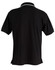 A black men's polo shirt with a contrasting collar and a logo on the back.