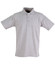A unisex traditional polo shirt in light grey with a collar and three-button placket, featuring a logo.