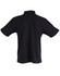A black children's traditional polo shirt with short sleeves, featuring a collar and a logo on the back.