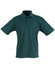A green children's polo shirt with a classic collar and short sleeves, featuring a logo.
