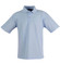 A light blue children's traditional polo shirt with a collar, short sleeves, and three buttons, featuring a logo.