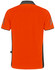 An orange polo shirt with contrasting grey detailing and a logo on the side.