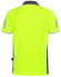 A bright yellow polo shirt with grey accents and a logo. The back features a sleek design.