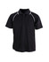A black polo shirt with white piping and a collar, featuring a logo on the chest.