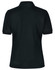 A black polo shirt featuring a collar and short sleeves, with a logo on the back.