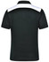 A black polo shirt with a white collar and shoulder detailing. It features a logo on the back.