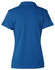 A blue ladies' polo shirt with a classic design and a logo on the back.
