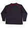 A black long-sleeve polo shirt featuring red piping and a logo on the back.