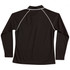 A black long-sleeve polo shirt featuring raglan sleeves and contrasting piping, with a logo present.