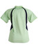 A light green polo shirt with dark navy accents on the back, featuring a logo.