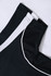 A black polo shirt featuring white accents and a logo at the collar. The fabric appears textured.