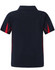 A navy blue kids' polo shirt featuring red accents and a logo on the chest. Simple design with a short-sleeve cut.