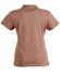 A brown ladies' polo shirt featuring a classic collar and short sleeves, with a logo on the side.