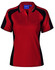 A red and black ladies' polo shirt featuring a collared design and a logo. Ideal for casual or sporty wear.