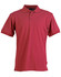 A red men's polo shirt with a collar, short sleeves, and a logo on the chest.