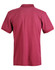 A maroon polo shirt featuring a collar and short sleeves, with a logo on the back.