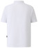 A white men's polo shirt with a collar and short sleeves, featuring a logo on the back.