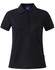 A charcoal grey ladies' polo shirt with a collared neck and short sleeves, featuring a logo.
