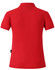 A red ladies' polo shirt featuring short sleeves and a collar, with a branding logo on the side.