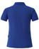A blue women's polo shirt with a classic collar and short sleeves, featuring a logo on the back.