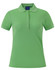 A green ladies' polo shirt with a zip collar and short sleeves, featuring a logo on the front.