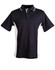 A black and white kids' polo shirt with a contrasting design and a logo on the left side.