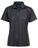 A black women's polo shirt featuring a classic collar, short sleeves, and a logo on the label.