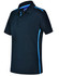 A navy polo shirt with short sleeves featuring blue contrast detailing and a logo.