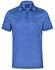 A blue short sleeve polo shirt featuring a logo, with a textured design and contrast stitching.