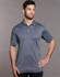 A grey men's short sleeve polo shirt with a subtle texture and a logo on the chest.
