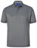 A men's sustainable poly/cotton polo shirt in grey, featuring a collar and three-button placket, with a logo.