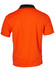 A Hi-Vis short-sleeve safety polo shirt in vibrant orange, featuring a contrasting black collar and logo.