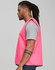 A pink Hi-Vis safety vest displayed on a model, featuring a simple, reflective design.