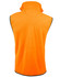 A polar fleecy vest in high-visibility orange, featuring a collar and black edging, with a branding logo.
