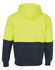 A two-tone hooded fleece jacket featuring a high visibility yellow upper and a navy lower section, with a hood at the back.