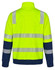 A high-visibility jumper in fluorescent yellow with navy blue sleeves and reflective stripes on the back.