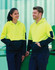 Hi-Vis two-tone kangaroo pocket hoodie in bright yellow with navy accents, featuring branding on the sleeve.