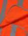 An orange safety vest featuring grey shoulder reflective tapes and a pocket detail.