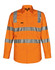 An orange long-sleeve work shirt featuring reflective silver stripes and a pocket, with a logo present.