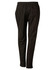 Black kid's track pants with an elastic waistband and side pockets, featuring a logo on the back.