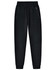 Black poly/cotton terry sweat pants featuring zippered pockets and a relaxed fit. Ideal for casual wear.