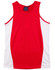 A red and white men's singlet with contrast mesh detailing and a logo on the label.