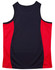 A sleeveless singlet featuring a navy blue base with red contrast panels, including a logo on the front.